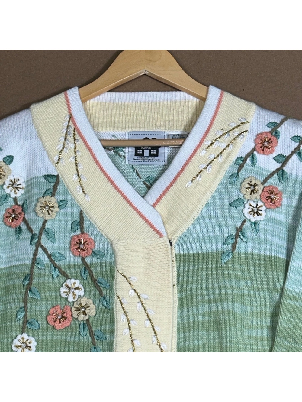 Vintage Storybook Knits Green Floral Embroidered Cardigan Sweater 1X Cottagecore - Picture 2 of 7